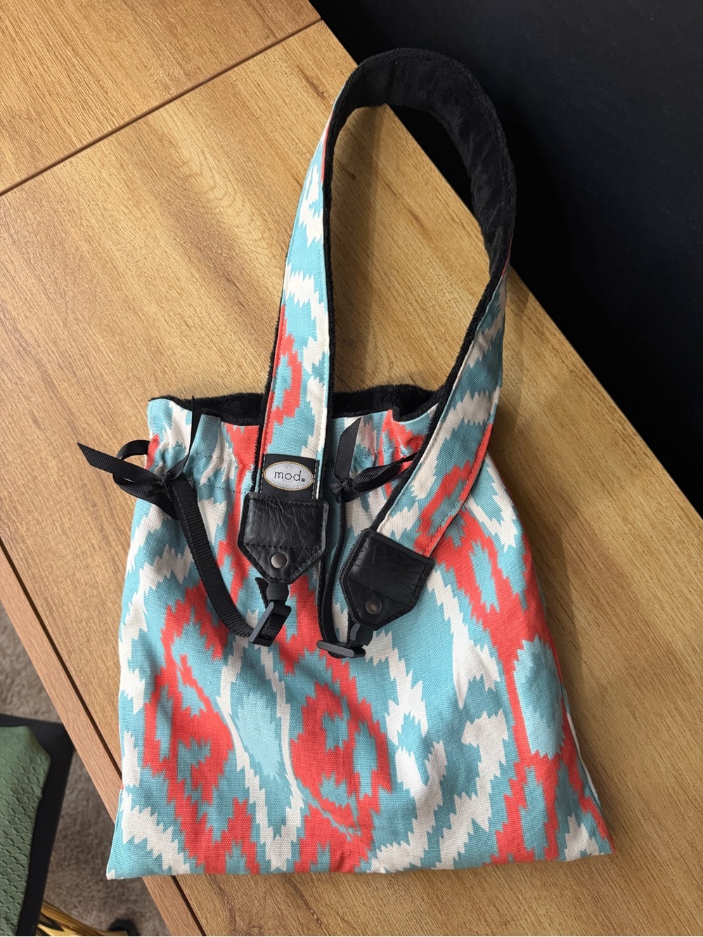 Modcloth Turquoise, Coral & White Patterned Canvas Tote